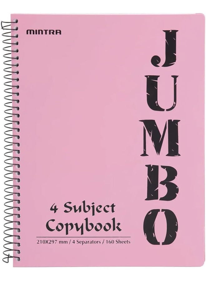 JUMBO A4 Notebook 4 Subjects 160 Sheets-Pastel color- Spring Pink
