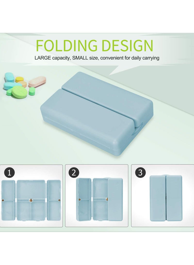 KHAJUL 7 Compartments Portable Pill Case Travel Pill Organizer, Daily Pill Organizer, Folding Design Pill Box for Purse Pocket to Hold Vitamins, Cod Liver Oil, Supplements and Medication (Blue)  - Image 2