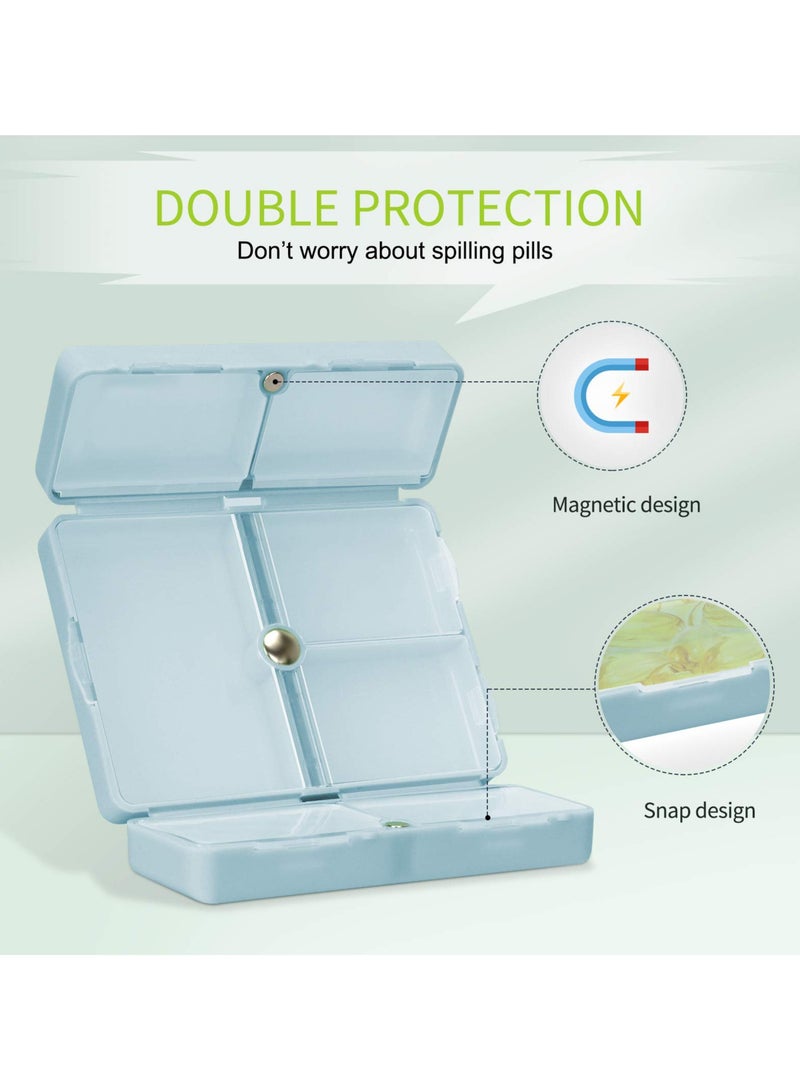 KHAJUL 7 Compartments Portable Pill Case Travel Pill Organizer, Daily Pill Organizer, Folding Design Pill Box for Purse Pocket to Hold Vitamins, Cod Liver Oil, Supplements and Medication (Blue)  - Image 3