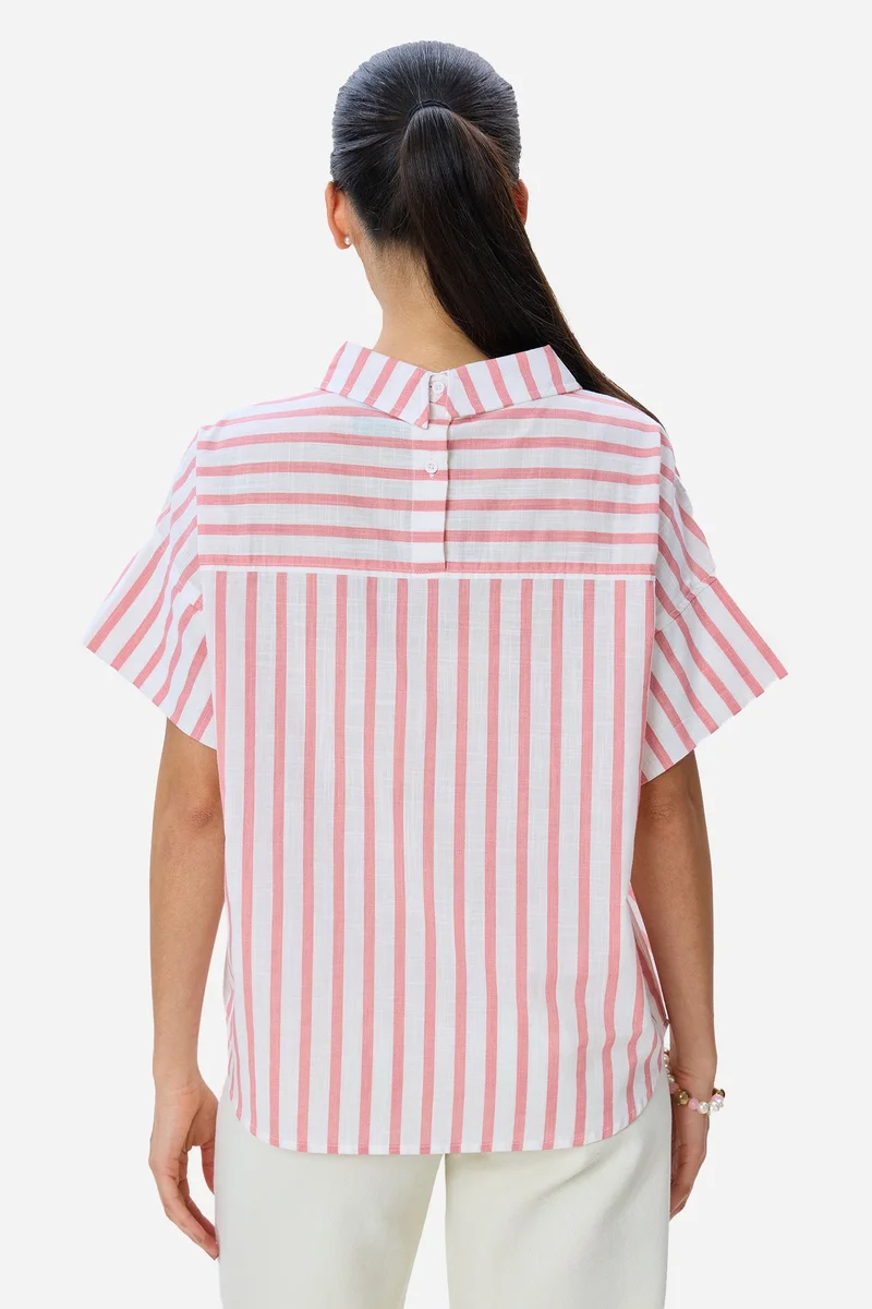 Virgio Red Stripes Cotton Relaxed Fit Shirt for Women for Women | Best Price UAE