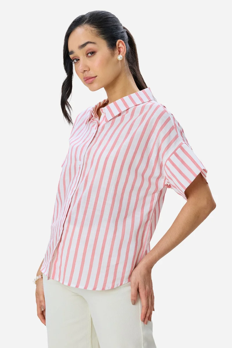 Virgio Red Stripes Cotton Relaxed Fit Shirt for Women for Women | Best Price UAE