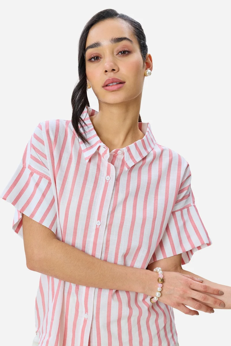 Virgio Red Stripes Cotton Relaxed Fit Shirt for Women for Women | Best Price UAE