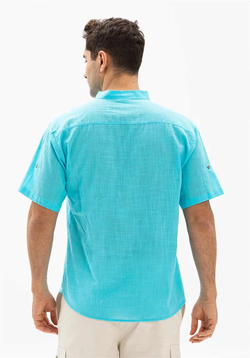 Eliş Şile Bezi Short Sleeve Şile Cloth Bodrum Men's T-shirt Light Turquoise 3075
