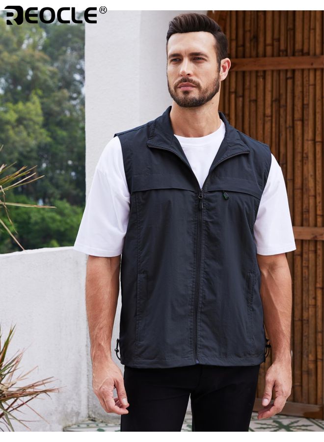 REOCLE Men's Lightweight Utility Vest with Multi-Pocket Design and Durable Construction Outdoor Cargo Vest with Versatile Storage for Hiking Fishing Camping Adventures - Image 2