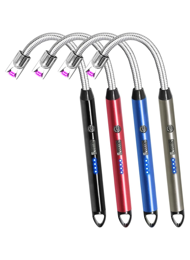 ولاعة كهربائية USB نوع سي قابلة لإعادة الشحن، ولاعة بلازما قوس بدون لهب، ولاعة طويلة مع شاشة LED ذكية للبطارية، مثالية للتخييم والطبخ والاستخدام المنزلي - 4 قطع ( اسود و احمر و ازرق و زهبي) - Image 1