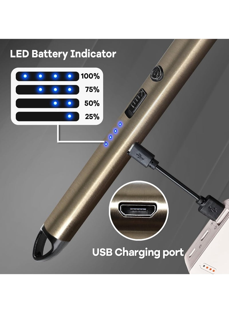ولاعة كهربائية USB نوع سي قابلة لإعادة الشحن، ولاعة بلازما قوس بدون لهب، ولاعة طويلة مع شاشة LED ذكية للبطارية، مثالية للتخييم والطبخ والاستخدام المنزلي - 4 قطع ( اسود و احمر و ازرق و زهبي) - Image 4