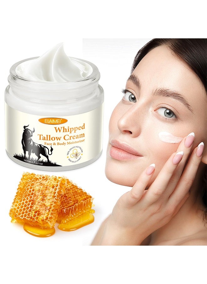 Elaimei Whipped Tallow Cream Face &Body Moisturizer - Organic Grass-Fed Beef Tallow for Skin - Whipped Tallow & Honey Cream, Deeply Moisturizing Handmade Face Moisturizer - All-Natural Lotion 60g  - Image 1