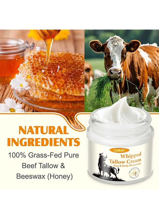 Elaimei Whipped Tallow Cream Face &Body Moisturizer - Organic Grass-Fed Beef Tallow for Skin - Whipped Tallow & Honey Cream, Deeply Moisturizing Handmade Face Moisturizer - All-Natural Lotion 60g  - Image 3