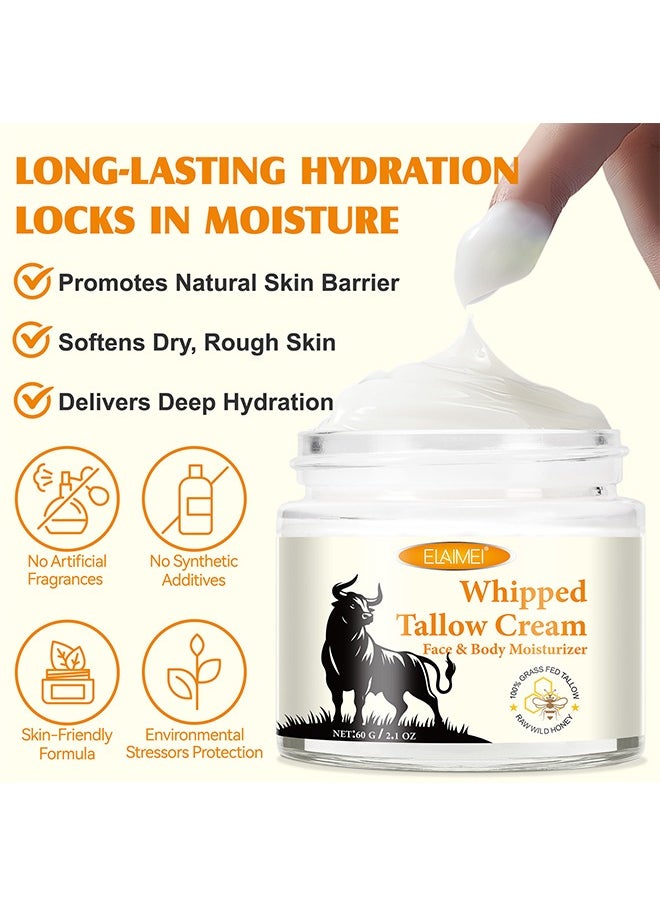 Elaimei Whipped Tallow Cream Face &Body Moisturizer - Organic Grass-Fed Beef Tallow for Skin - Whipped Tallow & Honey Cream, Deeply Moisturizing Handmade Face Moisturizer - All-Natural Lotion 60g  - Image 4
