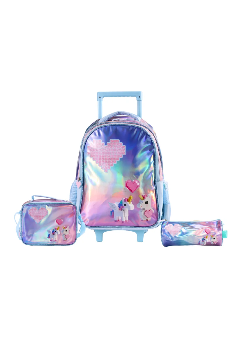 مون MOON Unicorn 3 in 1 Kids Trolley Set    - (16-Inch) Premium Kids School Bag with Lunch Bag & Pencil Case- Pink &Blue
