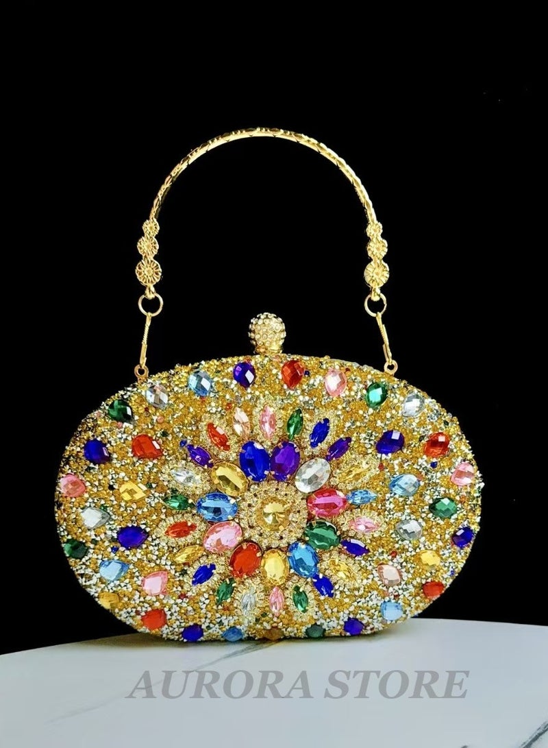 Gold Sunflower Clutch Purses For Women Rhinestone Evening Purse Sparkling Handbags Crystal Clutch For Wedding Party，Valentine's Day gift  - Image 1