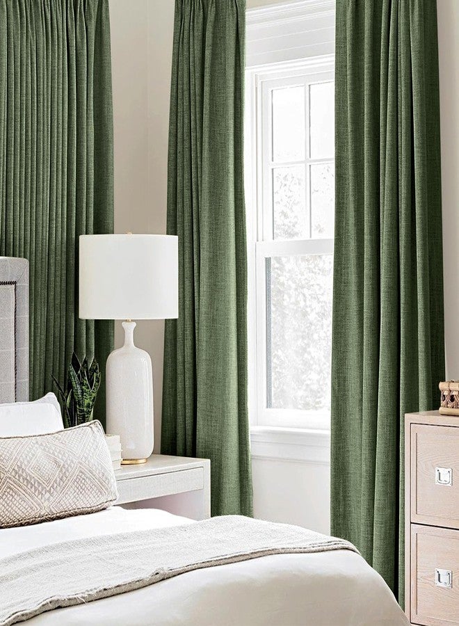 MIULEE 100% Blackout Linen Textured Curtains for Bedroom Solid Thermal Insulated Olive Green Grommet Room Darkening Curtains & Drapes Luxury Decor for Living Room Nursery 52 x 84 Inch (2 Panels) - Image 2