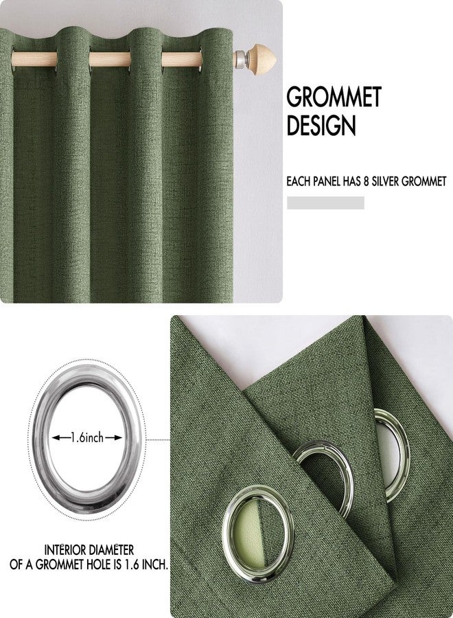 MIULEE 100% Blackout Linen Textured Curtains for Bedroom Solid Thermal Insulated Olive Green Grommet Room Darkening Curtains & Drapes Luxury Decor for Living Room Nursery 52 x 84 Inch (2 Panels) - Image 4
