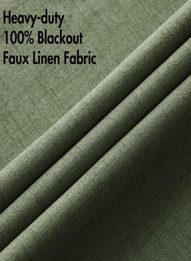 MIULEE 100% Blackout Linen Textured Curtains for Bedroom Solid Thermal Insulated Olive Green Grommet Room Darkening Curtains & Drapes Luxury Decor for Living Room Nursery 52 x 84 Inch (2 Panels) - Image 5