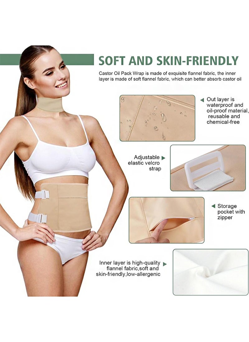 HaLunhi Castor Oil Organic Cold Pressed Unrefined (4OZ/118ML), Pack Wrap Cotton for Waist Thyroid Neck, Reusable Packs Liver Detox with Adjustable Elastic Strap Anti Leak（Khaki）  - Image 5
