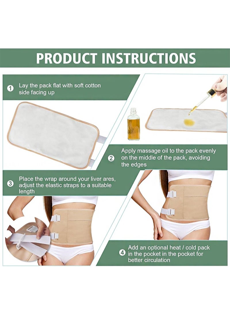 HaLunhi Castor Oil Organic Cold Pressed Unrefined (4OZ/118ML), Pack Wrap Cotton for Waist Thyroid Neck, Reusable Packs Liver Detox with Adjustable Elastic Strap Anti Leak（Khaki）  - Image 4