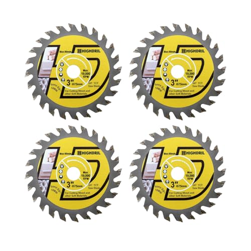 HIGHDRIL TCT Wood Blade 3" 75mm x Arbor 3/8" 10mm - 4pcs Angle Grinder Cutting Disc for Cutting Wood Plywood Chipboard Multilayer Panels - Image 1