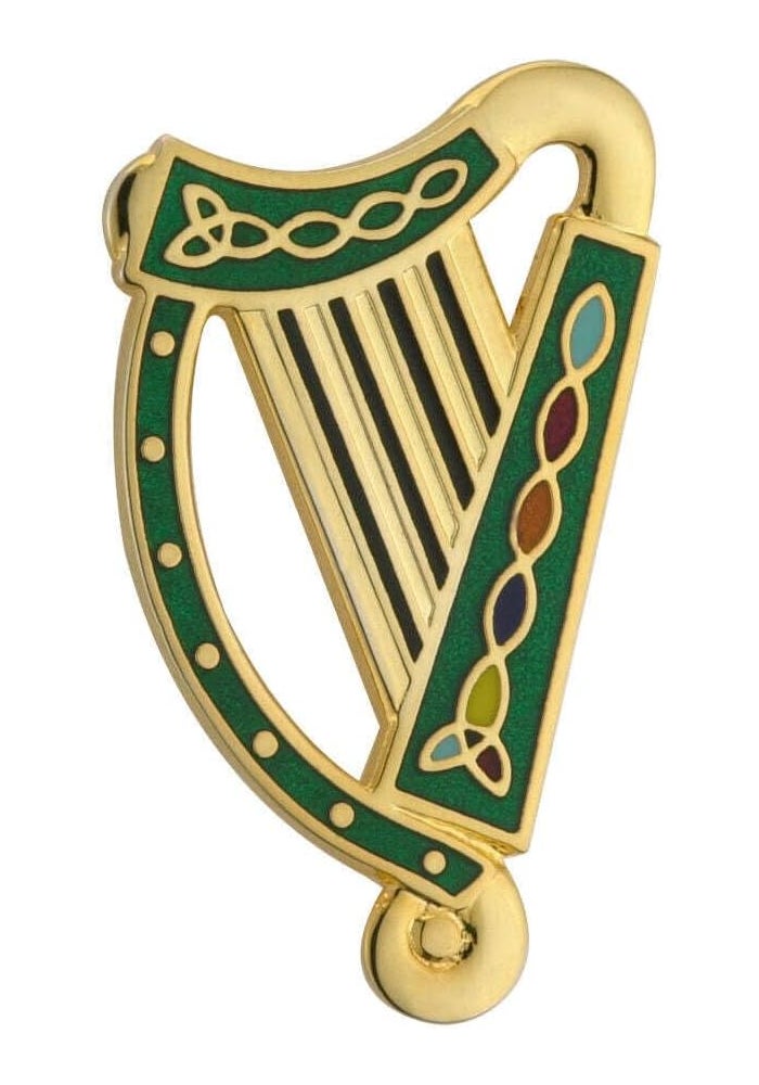 Solvar Tara Gold Plated Harp Brooch with Colorful Enamel - Made in Ireland