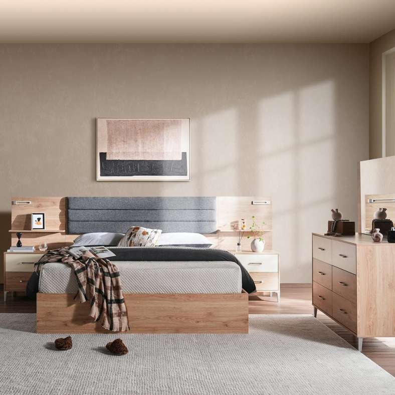 Pan Home MYKONOS 5 PC BEDROOM SET 180X200 CM - OAK - Image 1