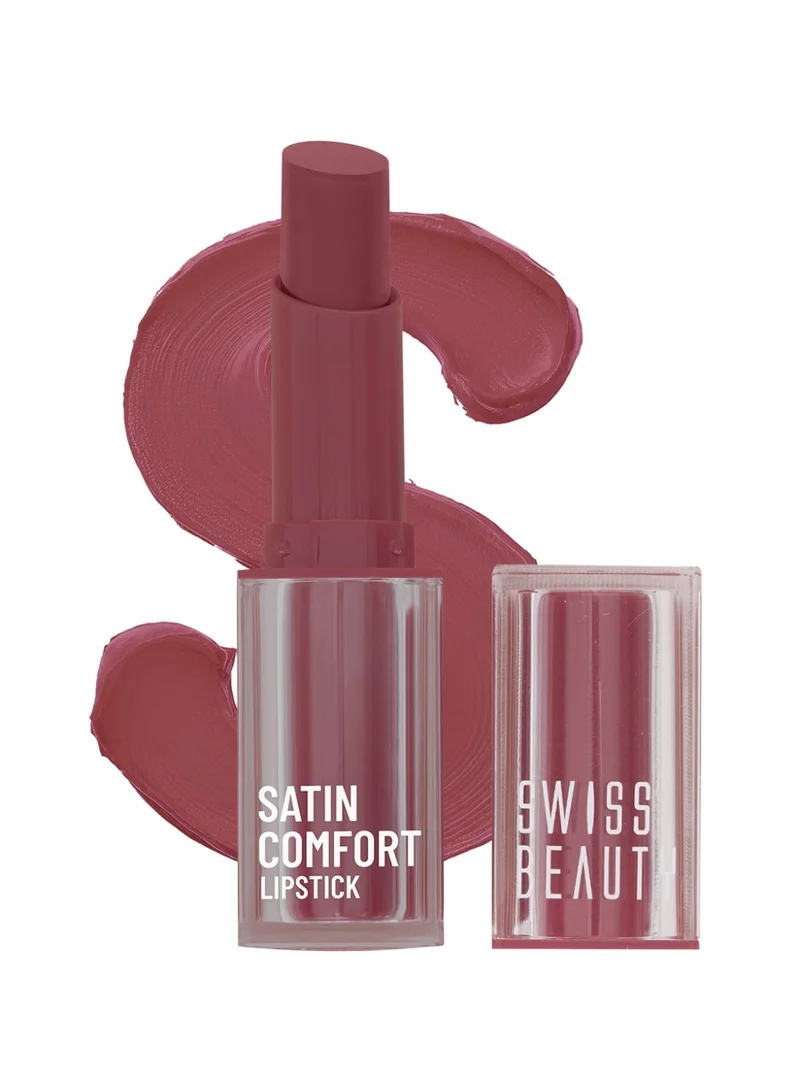 Swiss Beauty Satin Comfort Lipstick – Ultra-Hydrating, Highly Pigmented, Satin Matte Finish, One-Swipe Long-Lasting Colour, Vegan & Paraben-Free – Shade 5 Vintage Pink, 3g