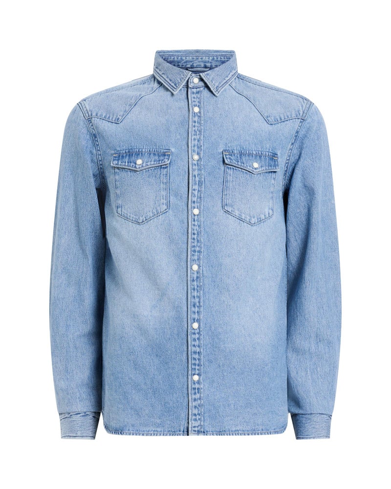AllSaints Mens Casual Shirt Macgowan Shirt Light Indigo Blue XL - Image 1