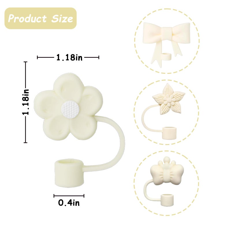 vikgle 4 Pcs 0.4in Straw Cover for Stanley Cup, Silicone Straw Topper Set for 30&40oz Stanley Tumbler, Fit for 10mm/0.4in Straws (Cream) - Image 3