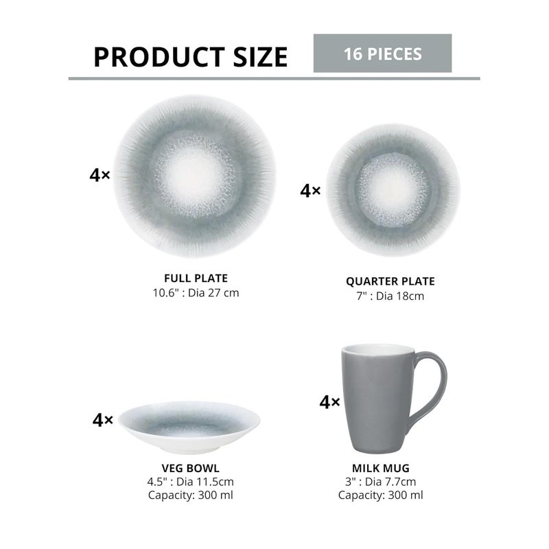 JCPL JCPL Fine Porcelain Textures Sway Dinner Set Set of 16 for Family of 4 Ceramic Crockery Set Dinner Plates Kitchen Set for Home Dining Set for Dinner Microwave Dishwasher Safe Plates  - Image 4