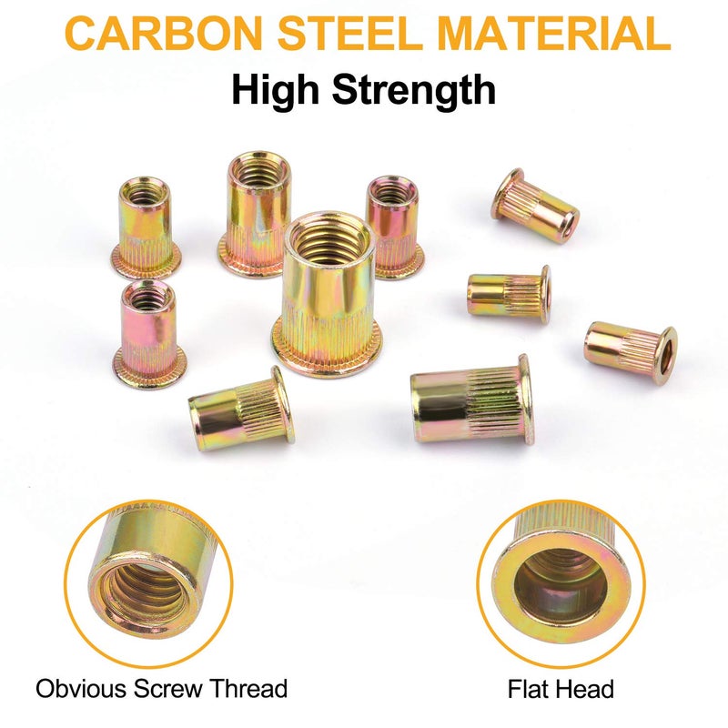 VIGRUE Rivet Nuts Assortment Kit, 230PCS SAE and Metric Carbon Steel UNC Nutserts Rivnut, Zinc Plated, Flat Head Insert Nut Assort #8-32#10-24 1/4"-20 3/8"-16 5/16"-18 and M3 M4 M5 M6 M8 M10 M12 - Image 3
