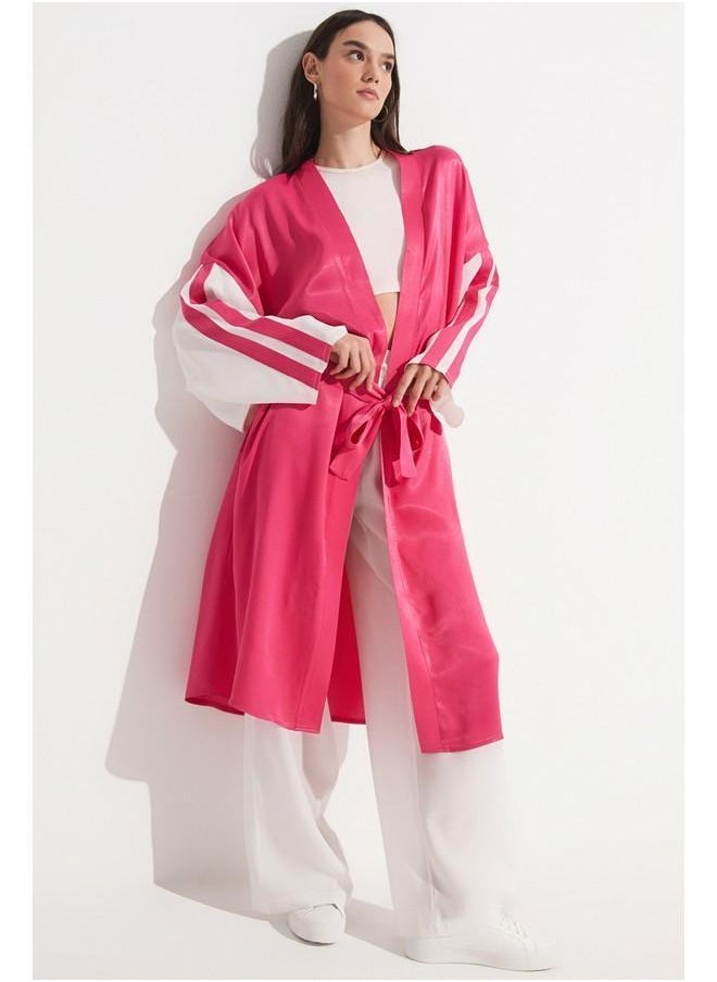 جون كيمونو وقفتان نسائي صيفي مطبوع من الفيسكوز باللون الفوشيا - Image 5
