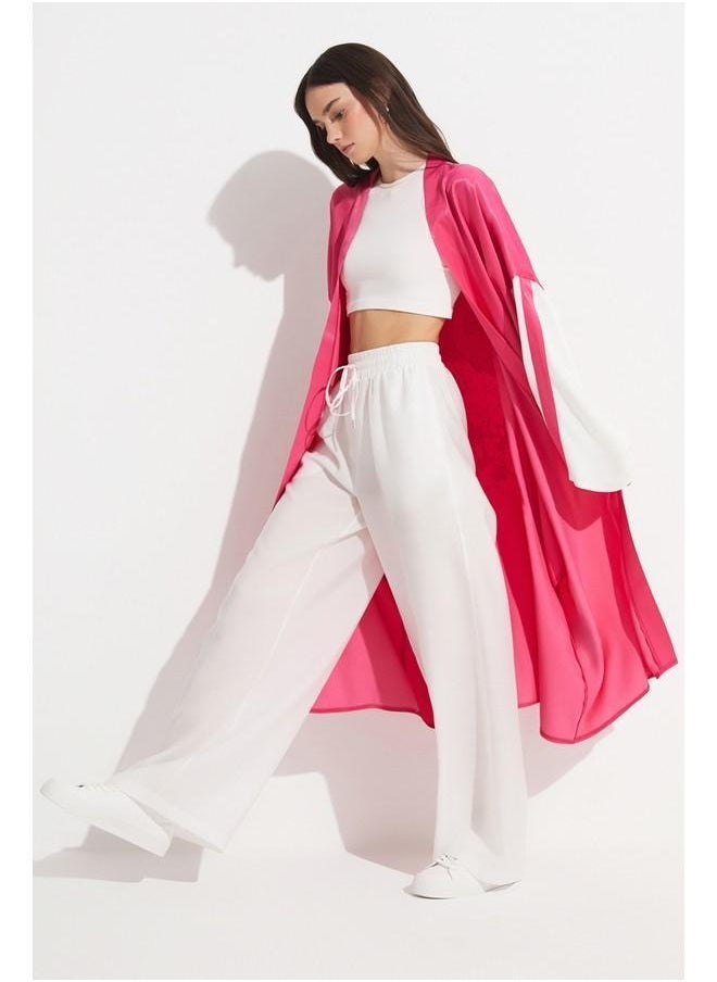 جون كيمونو وقفتان نسائي صيفي مطبوع من الفيسكوز باللون الفوشيا - Image 4