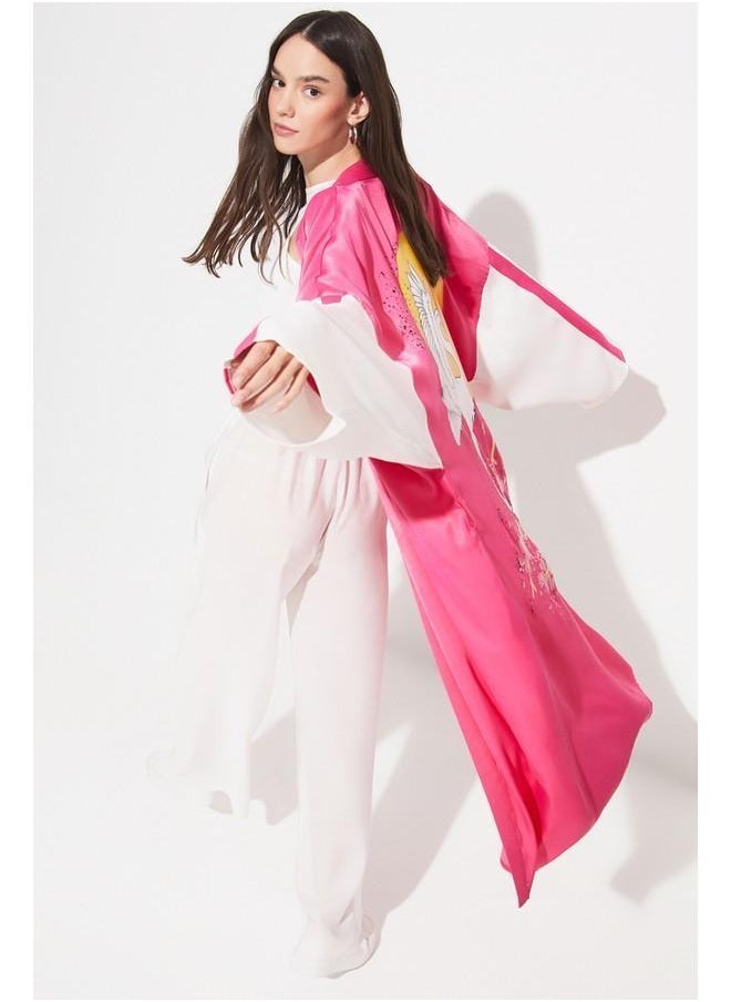 جون كيمونو وقفتان نسائي صيفي مطبوع من الفيسكوز باللون الفوشيا - Image 3