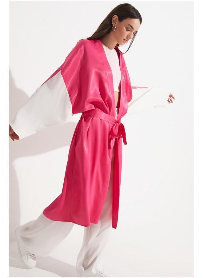 جون كيمونو وقفتان نسائي صيفي مطبوع من الفيسكوز باللون الفوشيا - Image 2