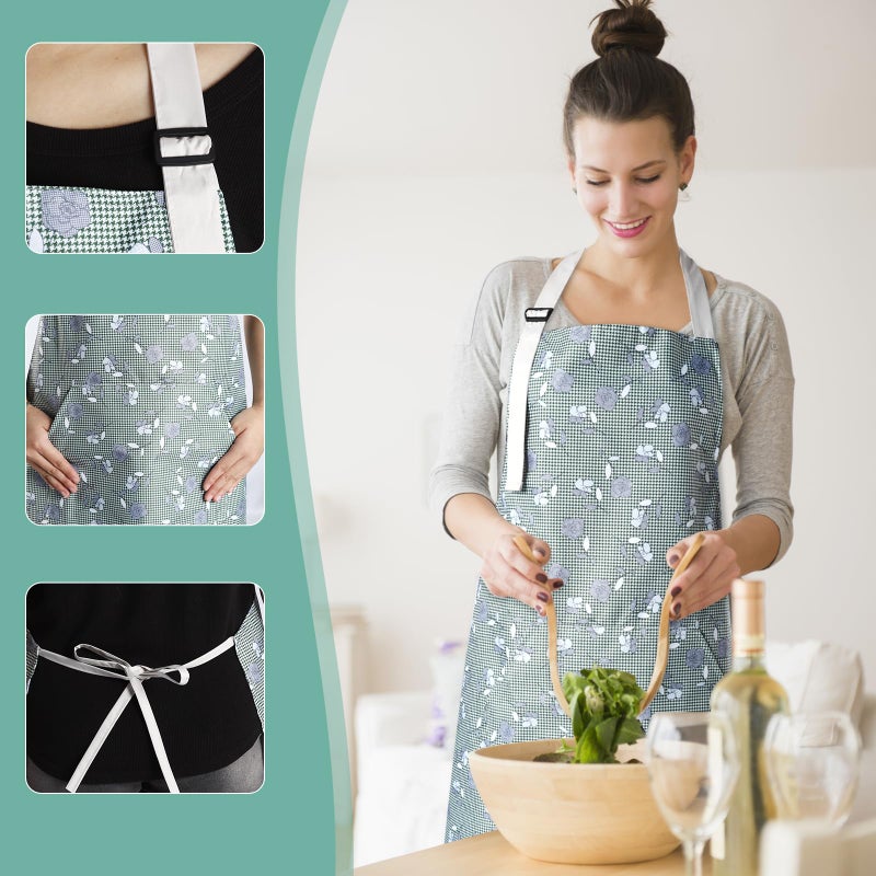 IHFAIO Apron for Women with Pockets, 3 PCs Waterproof Floral Apron with Adjustable Neck Strap for Cooking, Baking, Gardening, Art Craft - Image 4