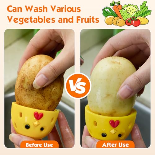 WAMEIJU Egg Brush Cleaner, Egg Cleaner Scrubber for Fresh Eggs, Cute Chick Shaped Silicone Egg Washer, Reusable Multipurpose Washing Egg Tool for Fruits and Vegetables(Brown,1 Set) - Image 5