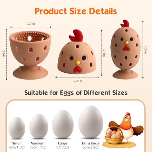 WAMEIJU Egg Brush Cleaner, Egg Cleaner Scrubber for Fresh Eggs, Cute Chick Shaped Silicone Egg Washer, Reusable Multipurpose Washing Egg Tool for Fruits and Vegetables(Brown,1 Set) - Image 2