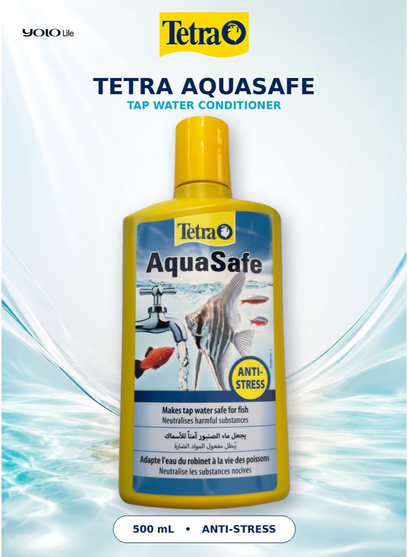 تترا Tetra AquaSafe مُهيّئ مياه الصنبور 500 ml لأحواض الأسماك بالمياه العذبة والمالحة - Image 1