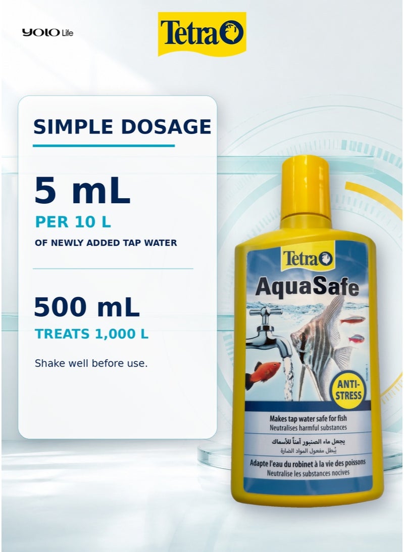 تترا Tetra AquaSafe مُهيّئ مياه الصنبور 500 ml لأحواض الأسماك بالمياه العذبة والمالحة - Image 2