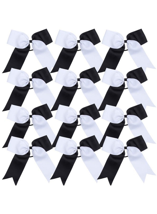 ICObuty Cheerleading Bow Jumbo Cheer Bows 12 Pcs 7 Inch Ponytail Holder Cheerleader Bows Hair Tie(Black/White) - Image 1