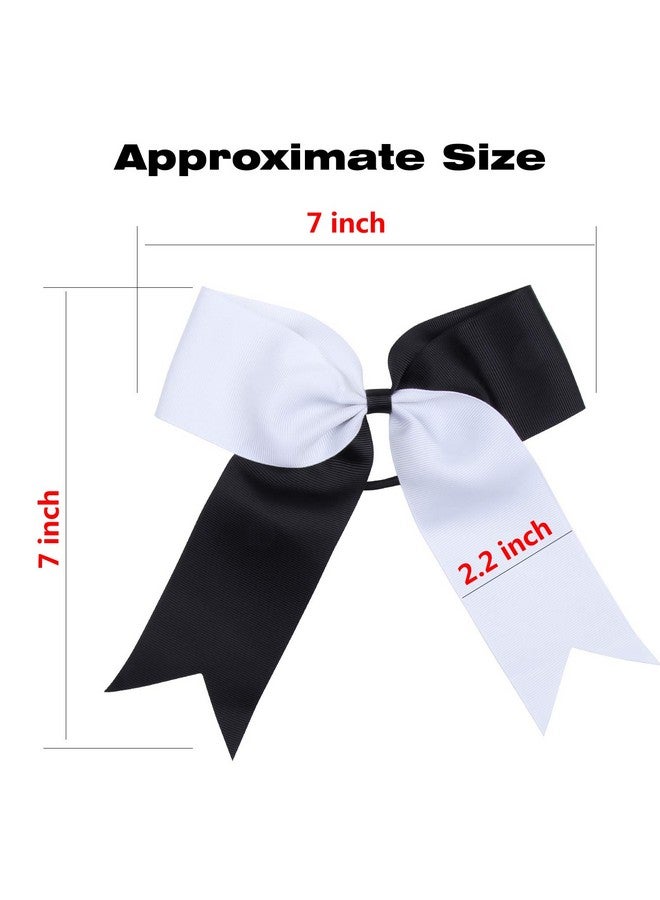 ICObuty Cheerleading Bow Jumbo Cheer Bows 12 Pcs 7 Inch Ponytail Holder Cheerleader Bows Hair Tie(Black/White) - Image 2