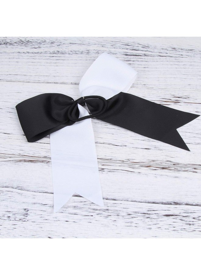 ICObuty Cheerleading Bow Jumbo Cheer Bows 12 Pcs 7 Inch Ponytail Holder Cheerleader Bows Hair Tie(Black/White) - Image 3