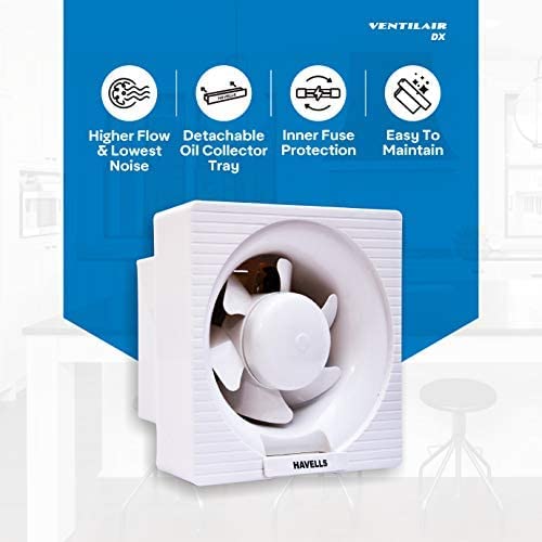 Havells مروحة شفط هواء هافيلز فينتيل إير DX 200 مم | شفط هواء قوي، جسم مقاوم للصدأ مع مصاريع حماية من الغبار | مناسبة للحمام، المطبخ، والمكتب | ضمان: سنتان | (عبوة من 1، أبيض فاتح) - Image 3