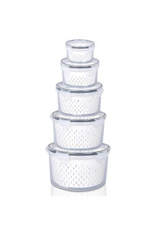 Kuber Industries Kuber Industries (Pack of 5) Food Containers | Round Storage Box for Fridge | Vegetable Fruit Strainer Basket | Refrigerator Storage Box | Containers With Airtight Lid | HXP00288 | Transparent  - Image 1
