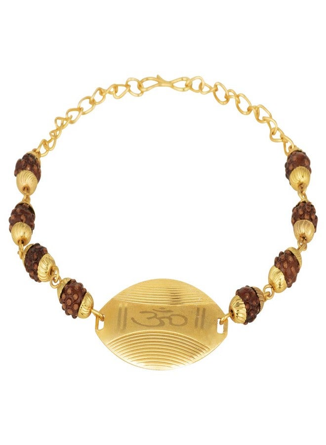 Aheli Traditional Gold Plated OM Rudraksha Rakshabandhan Rakhi Bracelet for Brother Bhaiya with Roli & Chawal - Image 1