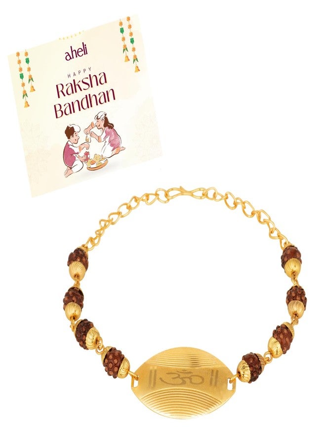 Aheli Traditional Gold Plated OM Rudraksha Rakshabandhan Rakhi Bracelet for Brother Bhaiya with Roli & Chawal - Image 4