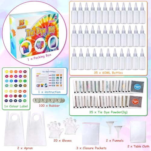 PATIFEED Tie Dye Kit, 35 Colours Fabric Tyedyedye Kit, Non-Toxic Tye Dye Kit for Kids, Adults, Large Groups, Handmade Party - Image 2