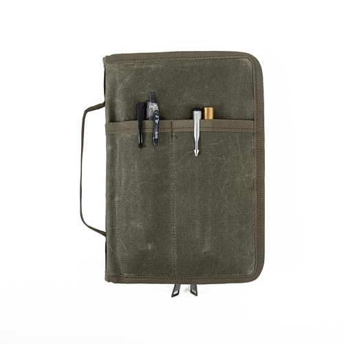 Hagsfire Zipper A5 Notebook Journal Planner Sketchbook Cover, Water Resistant Waxed Canvas Pocket Pocket Field Notes Cover for Journal Notebook Password Planner Book with Pen Loop (8.6"x6.9", Olive) - Image 1