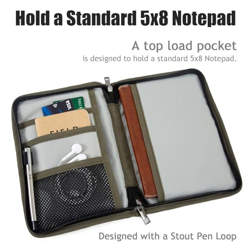 Hagsfire Zipper A5 Notebook Journal Planner Sketchbook Cover, Water Resistant Waxed Canvas Pocket Pocket Field Notes Cover for Journal Notebook Password Planner Book with Pen Loop (8.6"x6.9", Olive) - Image 5