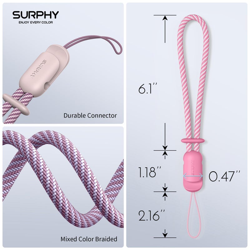 SURPHY 3 Pack Phone Wrist Strap with CellPhone Tether Tab, Cellphone Lanyard, Phone Strap with 2-Color Braided, Wrist Lanyard (Lilac & Pink & Rose Pink) - Image 3
