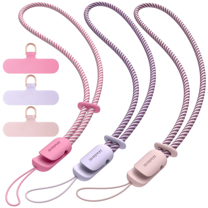 SURPHY 3 Pack Phone Wrist Strap with CellPhone Tether Tab, Cellphone Lanyard, Phone Strap with 2-Color Braided, Wrist Lanyard (Lilac & Pink & Rose Pink) - Image 1
