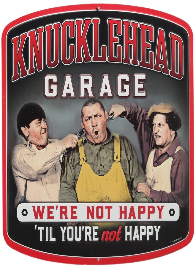 Open Road Brands The Three Stooges Knucklehead Garage Embossed Metal Sign - Vintage Three Stooges Sign for Garage or Man Cave - Image 1
